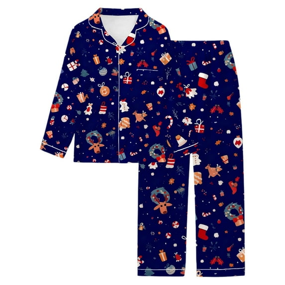 KKBOTIVE Valentines Pajamas for Women - Floral Print Pajama Long Sleeve Comfortable Loungewear Sleepwear For Cozy Nights And Relaxing At Home Soft Breathable Fabric ( Dark Blue-c Size: XL )