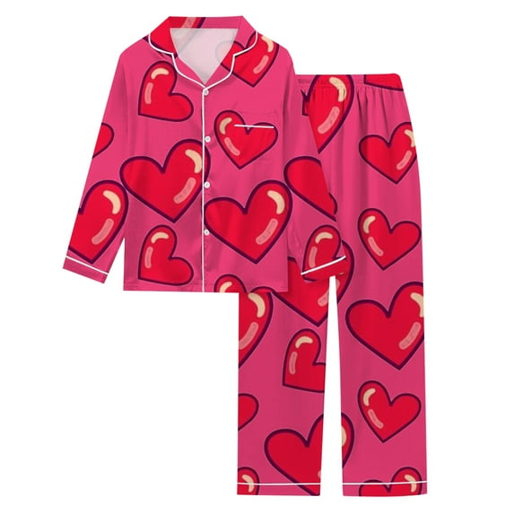 KKBOTIVE Valentines Pajamas for Women - Women's Valentine's Day Heart Shaped Printed Long Sleeved Pajama Set ( Hot Pink-6 Size: XXXL )