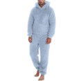 thumbnail image 1 of KKBOTIVE Winter Fuzzy Onesies Pajamas for Men Hoodie Zipper Jumpsuits Loungewear Long Sleeve Warm Romper Adult Fall Winter Loungewear Light Blue Size: XL, 1 of 6