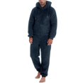 thumbnail image 1 of KKBOTIVE Winter Fuzzy Onesies Pajamas for Men Hoodie Zipper Jumpsuits Loungewear Long Sleeve Warm Romper Adult Fall Winter Loungewear Navy Size: S, 1 of 6