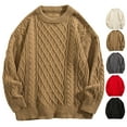 thumbnail image 1 of KKBOTIVE Winter Men Sweater Round Neck Solid Color Male Fit Knitted Pullover Loose Retro Sweaters ( Red Size: XXL ), 1 of 3