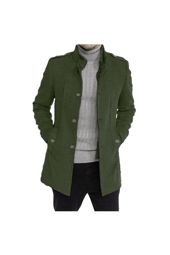 KKBOTIVE Winter Trench Coat for Mens Loose Fit Notched Collar Long Jacket Overcoat Oversized Casual Windbreaker Jackets Peacoat with Pockets Green Size: M