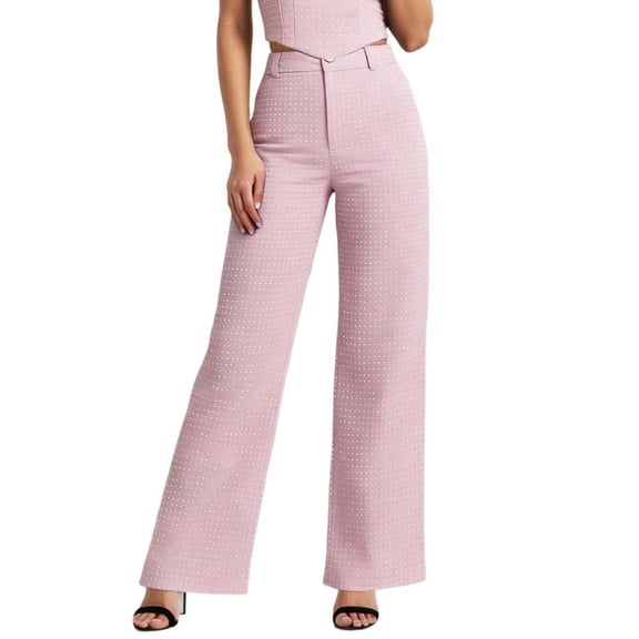 KKBOTIVE Women's High Waisted Pants Casual Wide Leg Trousers Fashion Long Pant for Women Street Wear Pink, Size: S
