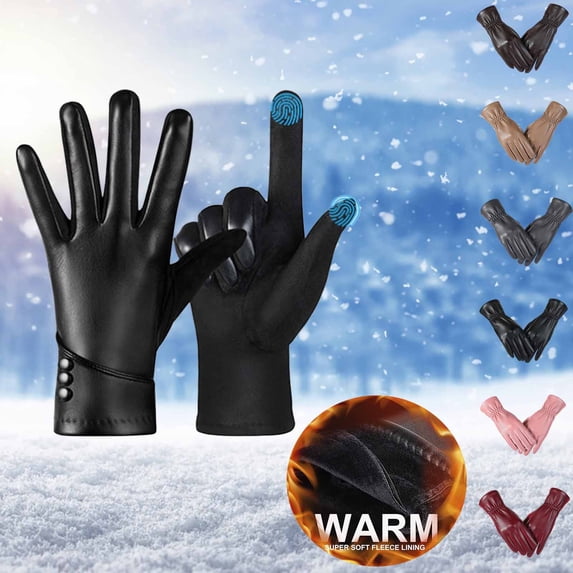 KKBOTIVE Women's Winter Leather Gloves, with Touch Screen Function, Cozy Wool, Windproof Design, Fashion Driving Gloves Z03 One Size
