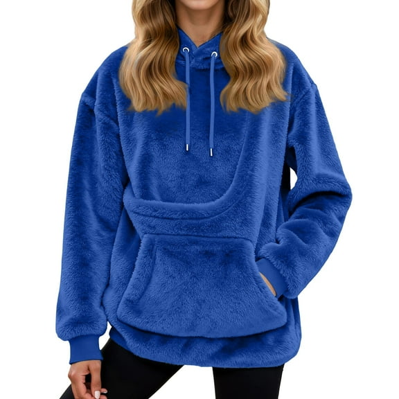 KKBOTIVE Womens Hoodie with Dog Pouch Fuzzy Cat Puppy Holder Big Pocket Pet Pockets Pullover Sweatshirts Blue Size: M