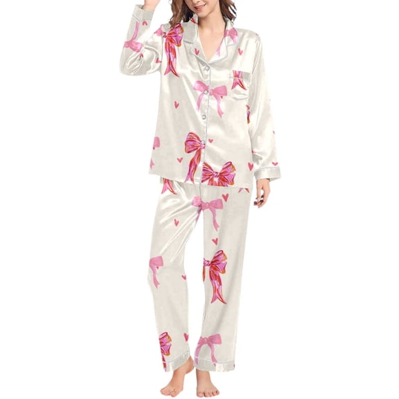 KKBOTIVE Womens Silk Satin Pajamas Set - Womens Pajamas Long Pants Sleepwear Sets Soft Comfy Night Wear V Neck Loungewear Cute Pajama Wear ( Pink-4 Size: S )