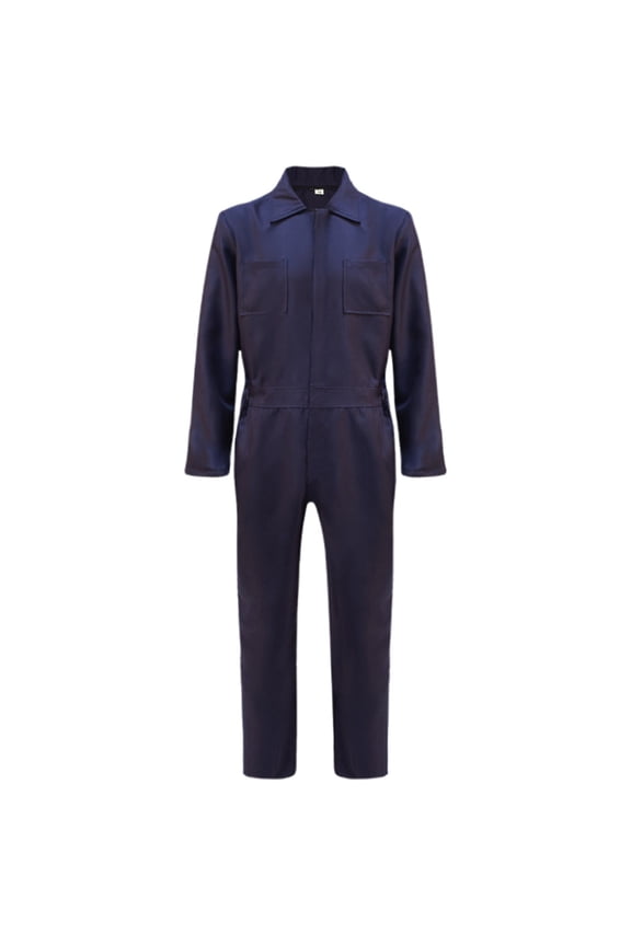 Work Romper for Men Solid Color Long Sleeve Overalls Jumpsuit Mechanic Working Suit Elastic Waist - Regular Fit Navy Size: L