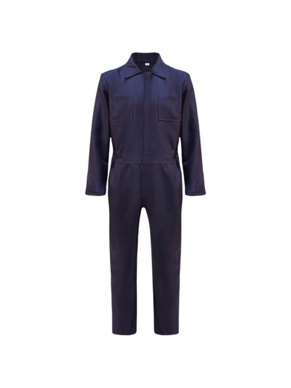 Work Romper for Men Solid Color Long Sleeve Overalls Jumpsuit Mechanic Working Suit Elastic Waist - Regular Fit Navy Size: M