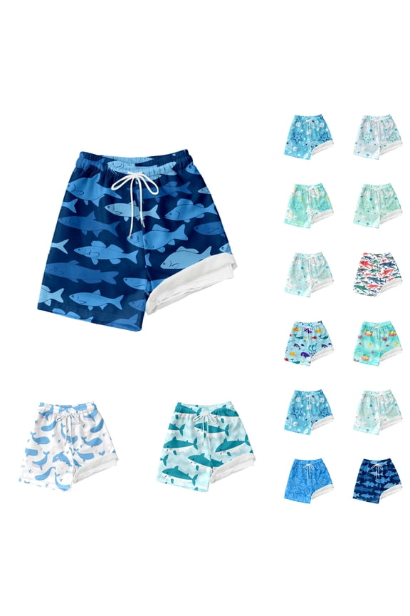 Youth Boys Sea Animal Print Swim Trunks with Compression Liner Boys Bathing Suit for Kids Swimsuits Teen Quick Drying Kids Board Shorts ( Light Blue Size: 5-6 Years )