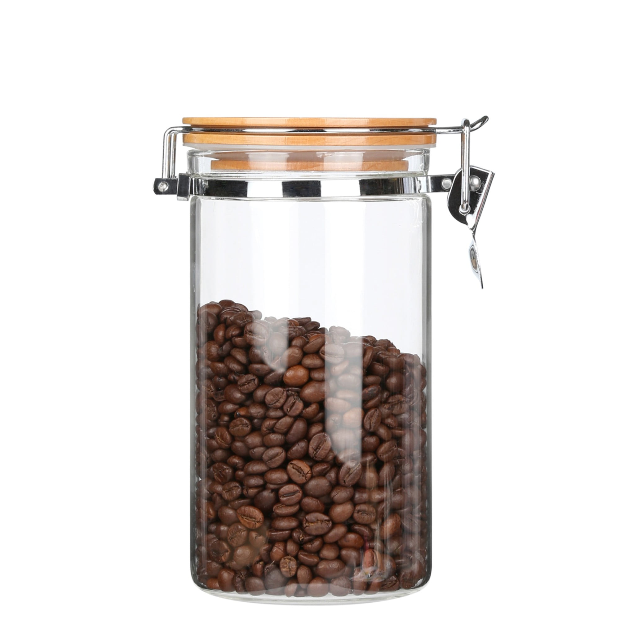 Clear Borosilicate Glass Storage Jar with Bamboo Lid and Scoop