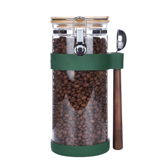 KKC HOME ACCENTS Glass Coffee Bean Storage Container with Scoop,Sealed Glass Storage Jar with Airtight Locking Lid,Airtight Nut Container,Sealed Container for Coffee Bean,Nut,50 fluid-oz