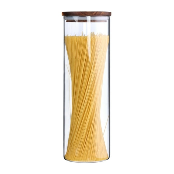 KKC Tall Glass Spaghetti Container Storage Jar,Sealed Pasta Holder Canister with Wood Lid,63 Flluid-oz