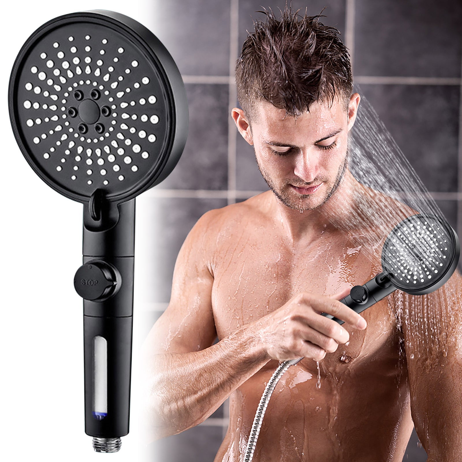 KKCXFJX 5 Functions Shower Head with handheld, Hand held Shower with ON