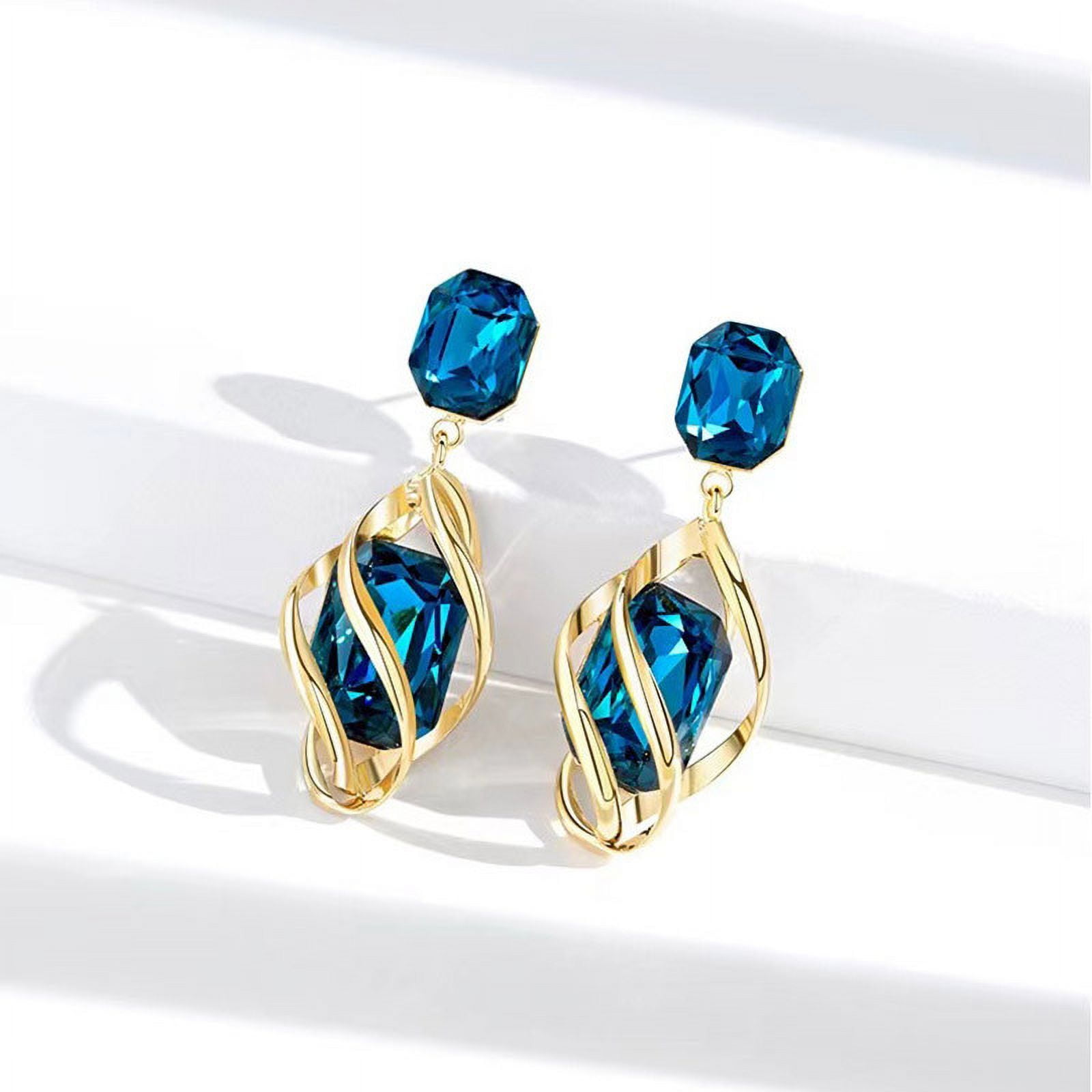 KKCXFJX Clearance Blue Crystal Earrings Needle Color Preserving ...