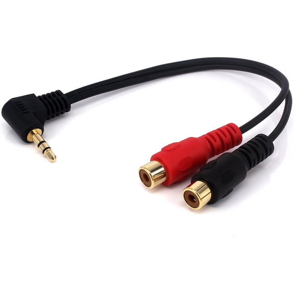 KKFEN-0.6FT 20cm 90 Degree Right-Angled 3.5mm (Mini) 1/8" TRS Stereo Male to Dual Female RCA Jack Adapter Cable