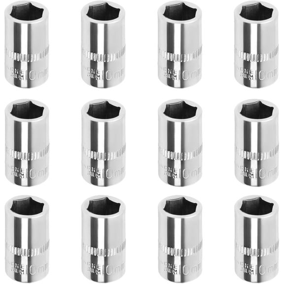 KKFEN-1/4" Drive 10mm Socket, Shallow Socket Set, for General Repairs, 6-Point, Metric, Cr-V, 12pcs