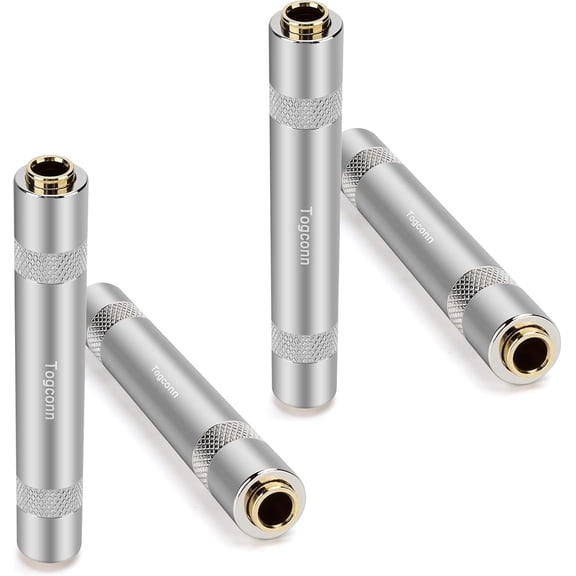 KKFEN-1/4 Inch TRS/TS Female to Female Gold-Plated Coupler (4 Pack), 1/4" TRS Stereo and TS Mono Jack Adapter Joiner, 6.35mm Extension Gender Changer Converter Connectors for Amplifier Speaker Guitar