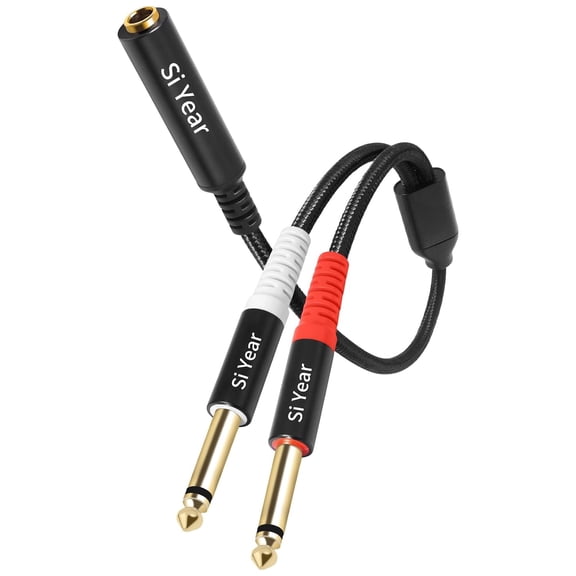 KKFEN-1/4" Stereo to Dual 1/4" Mono Splitter Cable, 6.35mm (Quarter inch Female TRS to 2 x 1/4 Inch Male Y Splitter Breakout Cable Patch Cord (1ft/30cm)