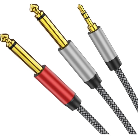 KKFEN-1/8 Stereo to Dual 1/4 Mono Cable 10ft, 3.5mm to Dual 1/4 Cable, 1/8 inch TRS Stereo to Dual 1/4 inch TRS Splitter