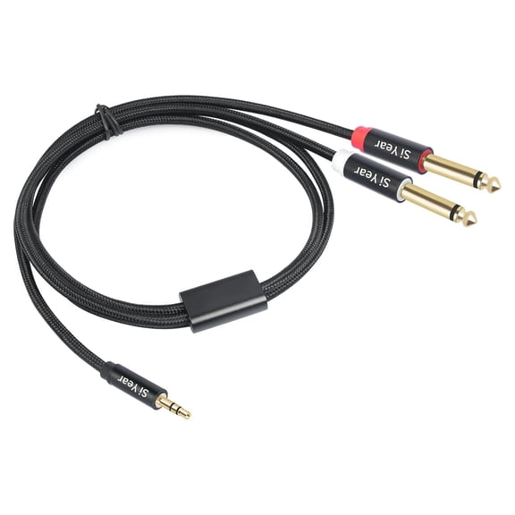 KKFEN-1/8 inch TRS Stereo to Dual 1/4" TS Male Insert Cable, 3.5mm Male to Double 6.35mm Mono Y Splitter Breakout Cable Patch Cord (1m/3.3FT)