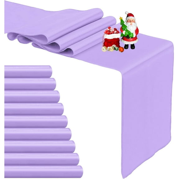 KKFEN-10-Pack Lavender Satin Table Runner 12 x 108 Inch Long Bright and Smooth Silk Fabric Table Runner for Wedding Banquet Birthday Party Decoration