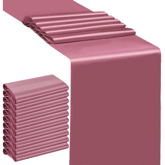 KKFEN-10 Pack Wedding Dusty Rose Table Runners 12 X 108 Inches Satin Mauve Table Runner for Party Birthday Banquet Bridal Shower Conference Dining Room Table Decorations - Dusty Rose/Mauve