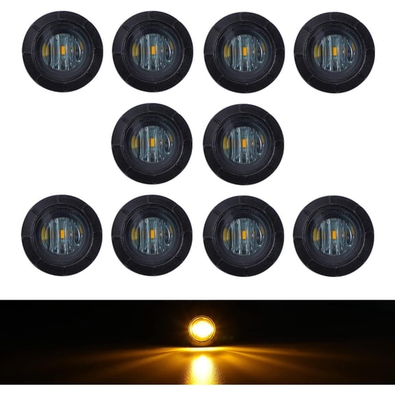 KKFEN-10 Pcs 3/4 Inch Smoked Lens Amber 3 LED Mini Round Miniature Side Marker Indicator Lights with Rubber suitable for Trailer Pickup Truck Car 12V DC Waterproof