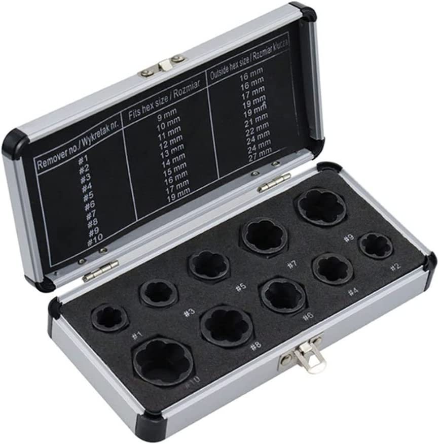 KKFEN-10 Pcs Short Socket Bolt Extractor Set, 9-19mm Metric Nut Remover ...