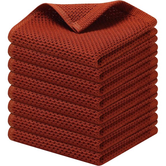 KKFEN-100% Cotton Kitchen Dish Cloths (12 X 12 Inches, Rust), 8 Pack Waffle Weave Ultra Soft Absorbent Dish Towels for Drying Dishes Quick Drying Kitchen Towels Dish Rags