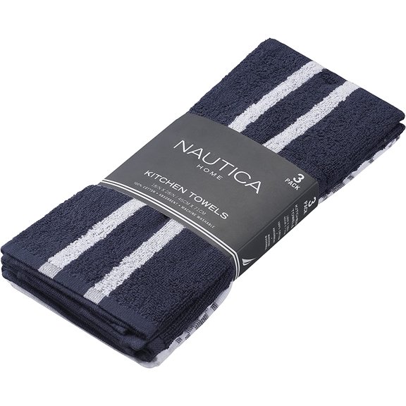 KKFEN-100% Cotton Kitchen Towels Set of 3 | 18" x 28" Super Absorbent Reusable Cleaning Cloths, Tea Towels, Hand Towels for Drying Dishes | Navy/White Multi Dish Towels for Kitchen