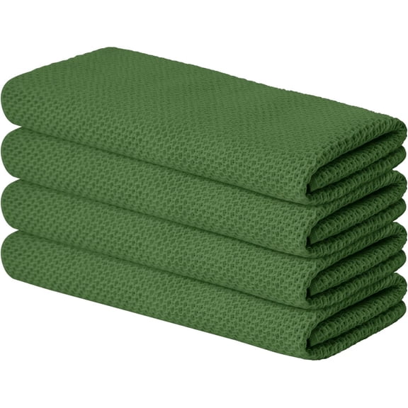 KKFEN-100% Cotton Olive Green Waffle Weave Kitchen Dish Cloths, 13x28 Inch Ultra Soft Absorbent Quick Drying Kitchen Dish Towels Set of 4