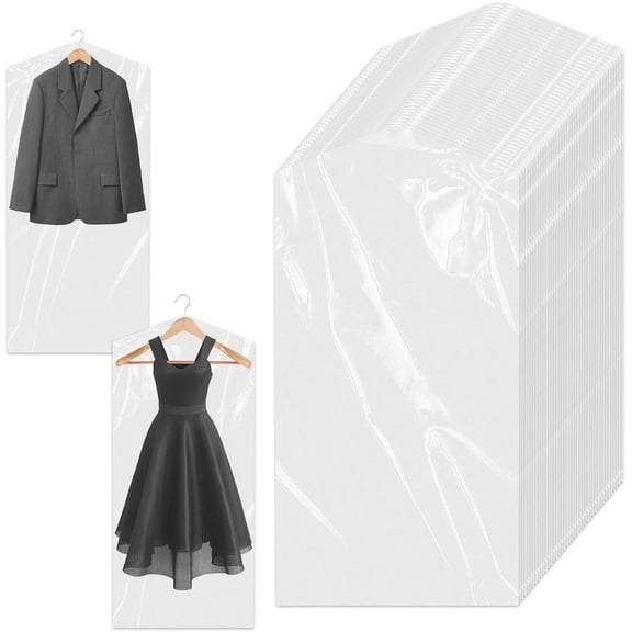 KKFEN-100 Pack Clear Plastic Dry Cleaning Bags 23.6x47.2 Inch Garment Bags Dust-Proof Hanging Clothes Cover Protector Bag for Dress Jacket Suits Coats Uniforms Shirt Laundrette