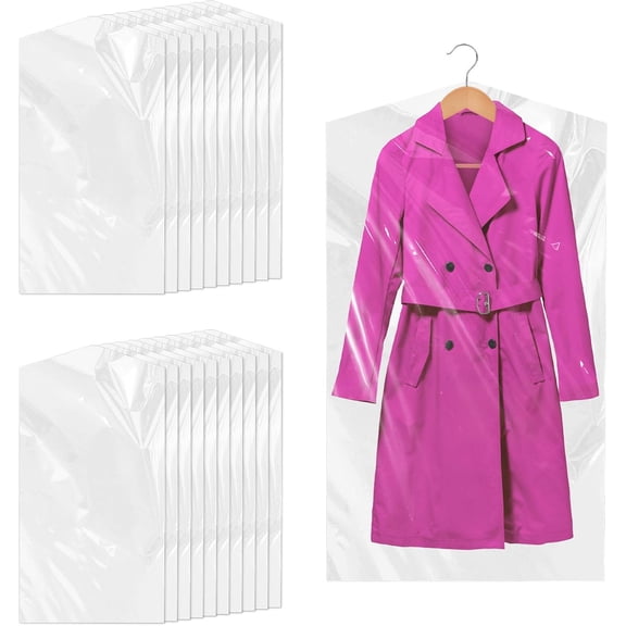 KKFEN-100 Pack Dry Cleaning Bags for Clothes, Clear Garment Bags for Hanging Clothes Plastic Clothing Storage Bag Clothe Cover for Suits Coats Home Storage Travel Moving (35.4 x 23.6 In)