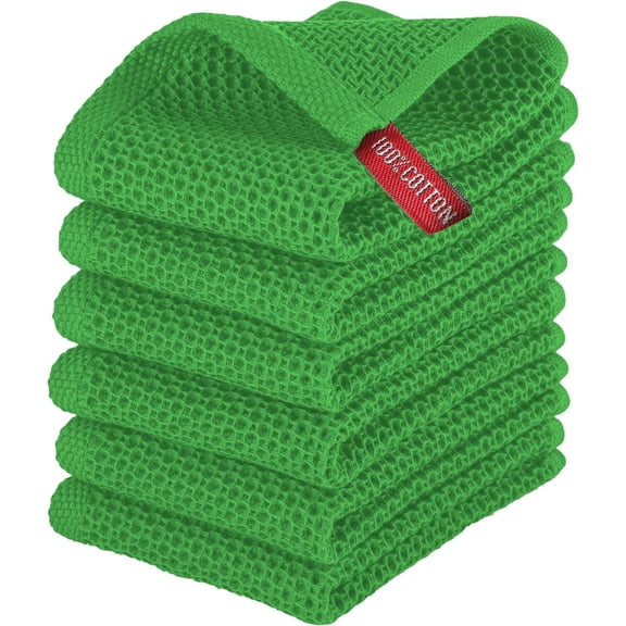 KKFEN-100% Turkish Cotton 6-Pack Waffle Premium Kitchen Towels - Quick Drying and Super Absorbent Kitchen Dishcloth Towels, Ultra Soft Multi-Purpose Cleaning Towels, 13 x 13, Emerald Green
