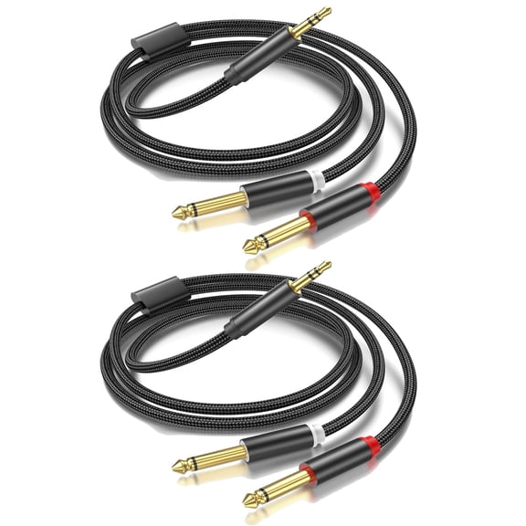 KKFEN-(10FT-2PACK) 3.5mm TRS to Dual 6.35mm 1/4 TS Mono Breakout Cable Y Splitter Stereo Cord Adapter Compatible with iPhone, Computer Sound Card, CD Player, Multimedia Speaker, Home Stereo System
