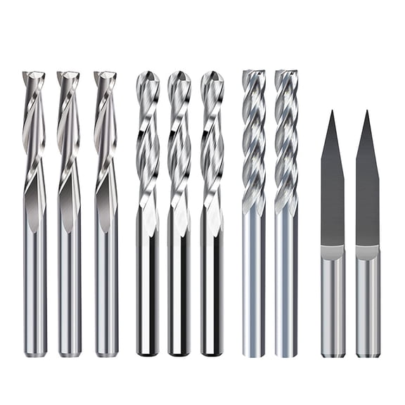 KKFEN-10Pcs CNC Router Bit Combination Kit, 1/8'' Shank End Mill Set Cutting Milling Tool Engraving Cutter Including Flat Nose/Ball Nose/V Bit End Mill