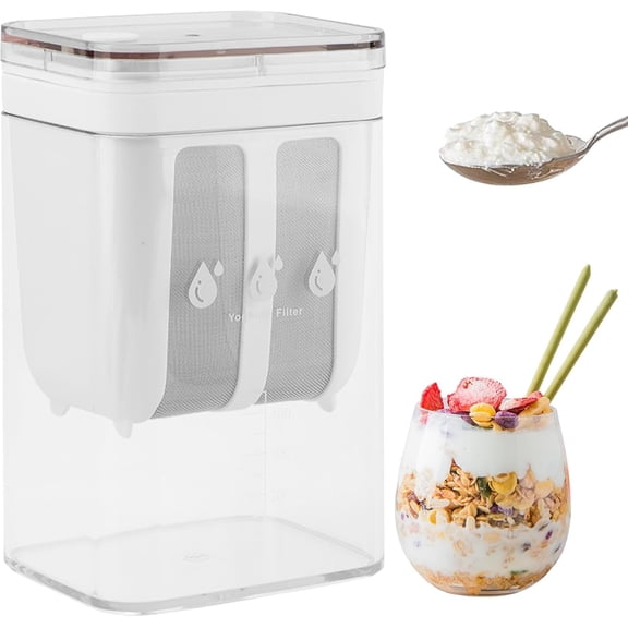 KKFEN-1100ML Yogurt Strainer,Yogurts-Filter Milk Strainer with Fine Mesh Bag,Lid And Scale Mark, for Making Thick Greek-Yogurts,Soybean Milk,Kefir,Berries,Soup,Fruit Juice,Coffee