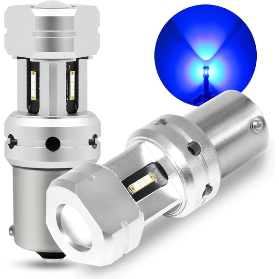 KKFEN-1156 Blue LED Light Bulbs, Super Bright 12V 24V P21W 7506 BA15S LED Replacement for Reverse DRL Daytime Running Lights or RV Camper, Non-Polarity, Pack of 2