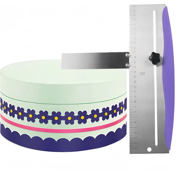 KKFEN-12 Inch Stainless Steel Cake Scraper, Cake Scraper Smoother Leveler and Smoother, Icing Spatula, cake leveler adjustable Kitchen Spatula for Mousse, Cheese, Cream Cake, 30.5 * 9cm