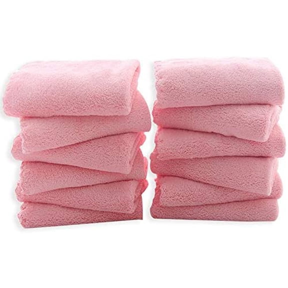 KKFEN-12 Pack Premium Washcloths Set - Quick Drying - Soft Microfiber Coral Velvet Highly Absorbent Wash Clothes -Multipurpose Use as Bath Fitness, Spa, Facial, Fingertip Towel (Pink)