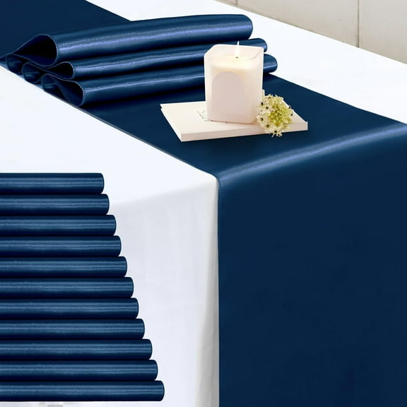KKFEN-12 Pcs Navy Blue Satin Table Runner 12 x 72 Inch Long Smooth Wedding Table Runners for Banquets, Graduations and Birthday Party Decoration