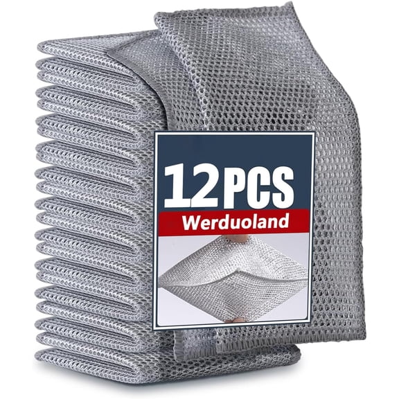 KKFEN-12Pcs Multifunctional Non-Scratch Wire Dishcloth Multipurpose Wire Dishwashing Rags for Wet and Dry Wire Mesh Cleaning Cloth Steel Wool Scrubber Cleaning Sponges Pads Kitchen Wipes Cleaning Clo