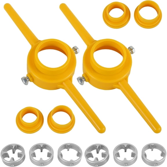 KKFEN-12Pcs PVC Thread Maker Tool Kit, Pipe Threader Plumbing Manual Hand Tool,with 1/2NPT 3/4 Inch 1 Inch Die Wear Resistant Pipe Round Die Set,NPT Circular Die Set for PVC Plastic Pipe(yellow)
