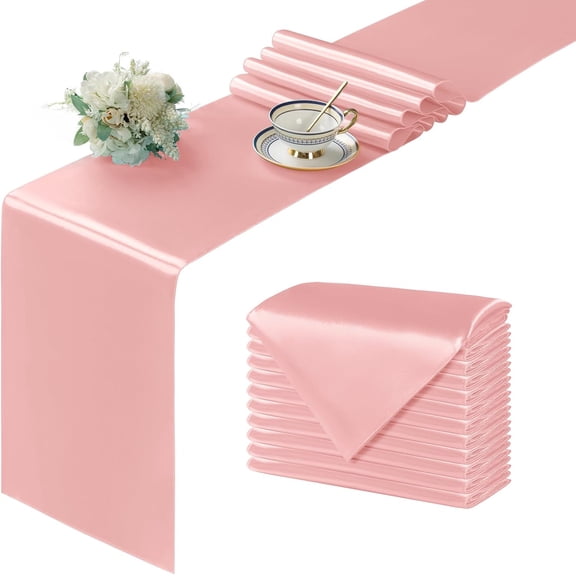 KKFEN-12Pcs Satin Blush Table Runner - 12 x 108 Inch Long Size, Party Table Runner Decor Bright & Smooth Wedding Decorations Table Runners for Banquet Chef Birthday Buffet Dinner Graduations