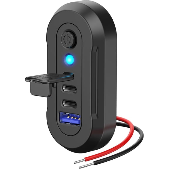 KKFEN-12V USB Outlet RV 3 Ports, Dual PD 30W and Quick Charge QC3.0 Car Socket Charger with Blue Indicator Light and Switch, Car USB Panel Wall Surface Mount Charging Accessories for Marine Bus Boat