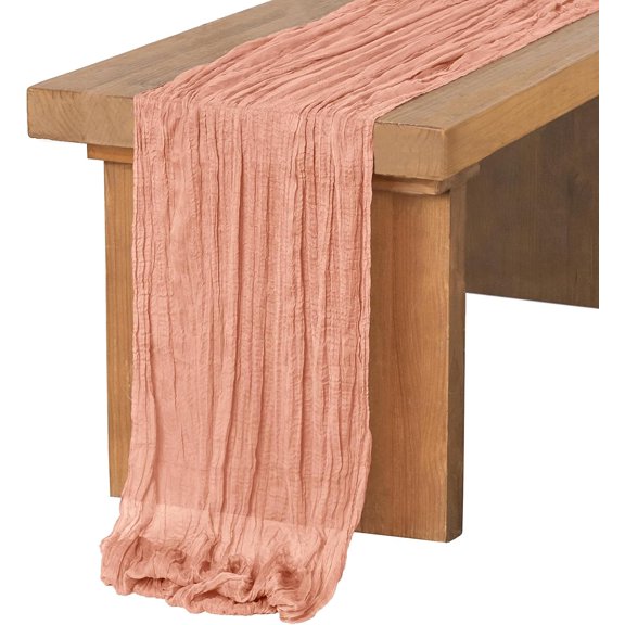 KKFEN-14Ft Sunset Terracotta Table Runner Taupe Sheer Chiffon Like Table Runner with Silver Sparkle for Wedding Reception Rustic Boho Wedding Party Bridal Shower Table Setting Decorations