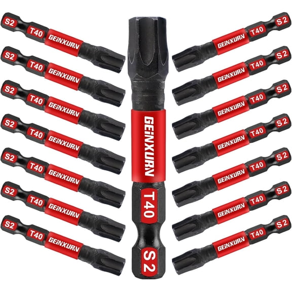 KKFEN-15 Pieces T40 Impact Tough Magnetic Screwdriver Bit Set, 2 In. #40 Torx Head Power Bit Set, S2 Alloy Steel T40 Star Bit Set