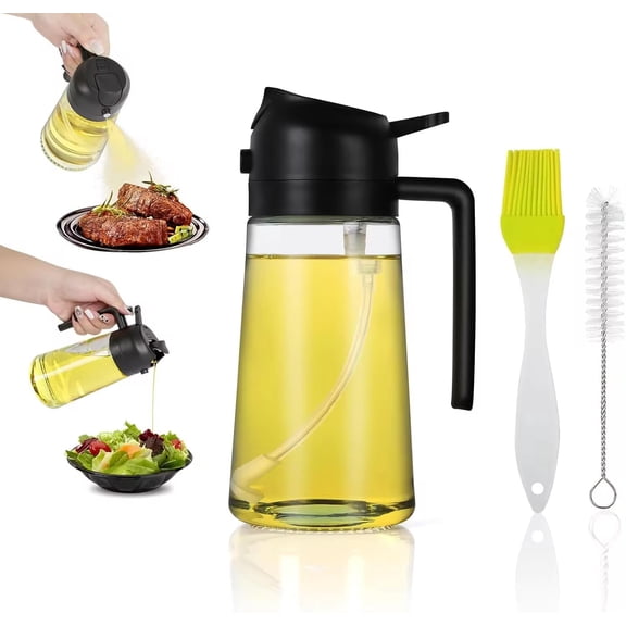 KKFEN-16oz/470ml Glass Oil Spray Bottle for Cooking  2 in 1 Refillable Olive Oil Dispenser Bottle for Kitchen. Fine Mist & Stream, Leak-Proof, for Air Fryer, Kitchen, Salad, BBQ - Black.