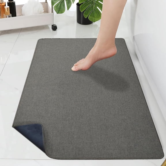 KKFEN-17"x30" Ultra Thin Bathroom Rugs,Low Profile Bath Rug,Rubber mat,Fit Under Door,Non Slip,Machine Washable Shower Rug,Dark Brown