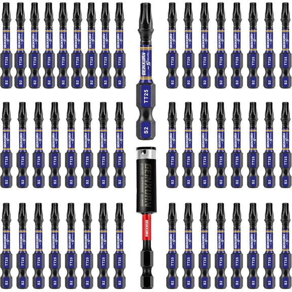 KKFEN-2 In. Security T25 Impact Magnetic Screwdriver Bit Set, 51 Pieces #25 Torx Head Power Bit Set, S2 Alloy Steel Hollow Star Bit Set with 1Pcs Impact Bit Holder